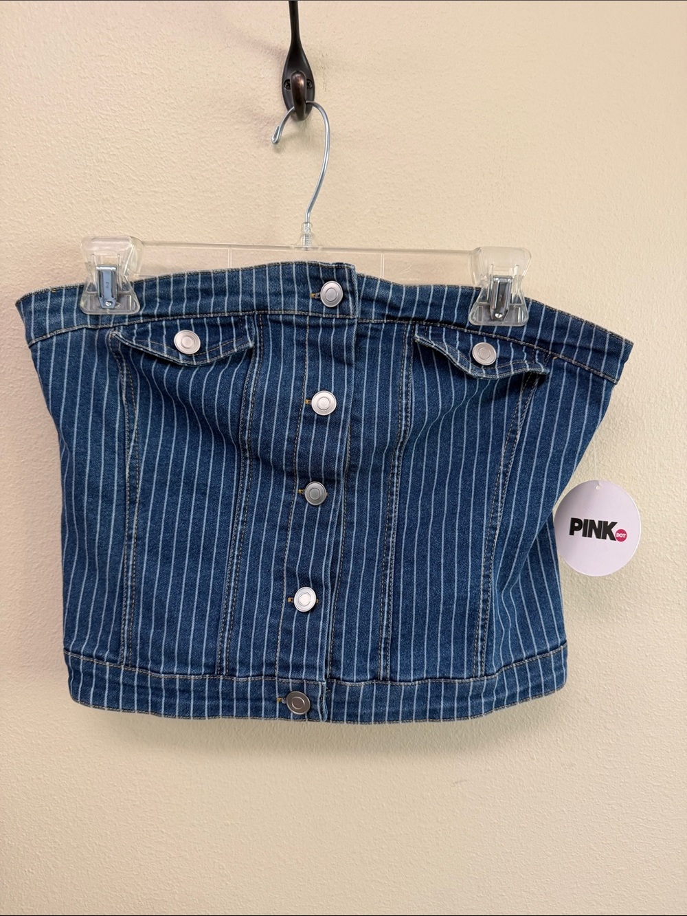 Pink Dot Strapless Jean Top SzM NWT